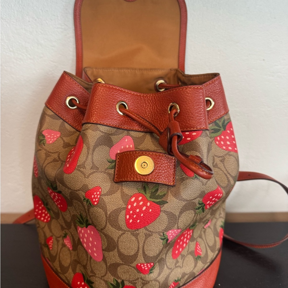 Coach Red and Tan Backpack with Signature Design - Picture 4 of 6
